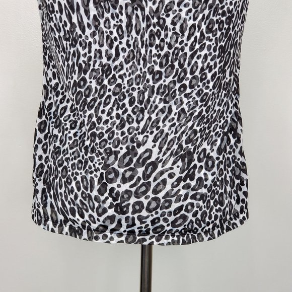 212 Collection Black White Animal Leopard Print Drape Neck Top Size S - Picture 9 of 14